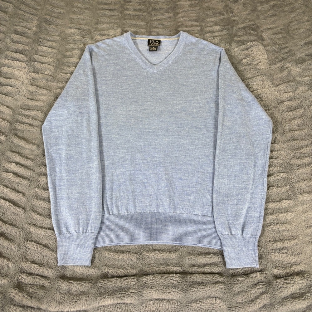Jos A Bank Travelers Collection 100% Merino Wool V-Neck Sweater Light Blue M